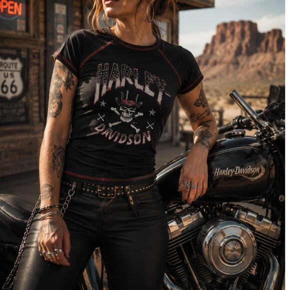 Harley-Davidson Tops - Harley-Davidson Rhinestone Skull Graphic Black T-Shirt • Sedona Edition